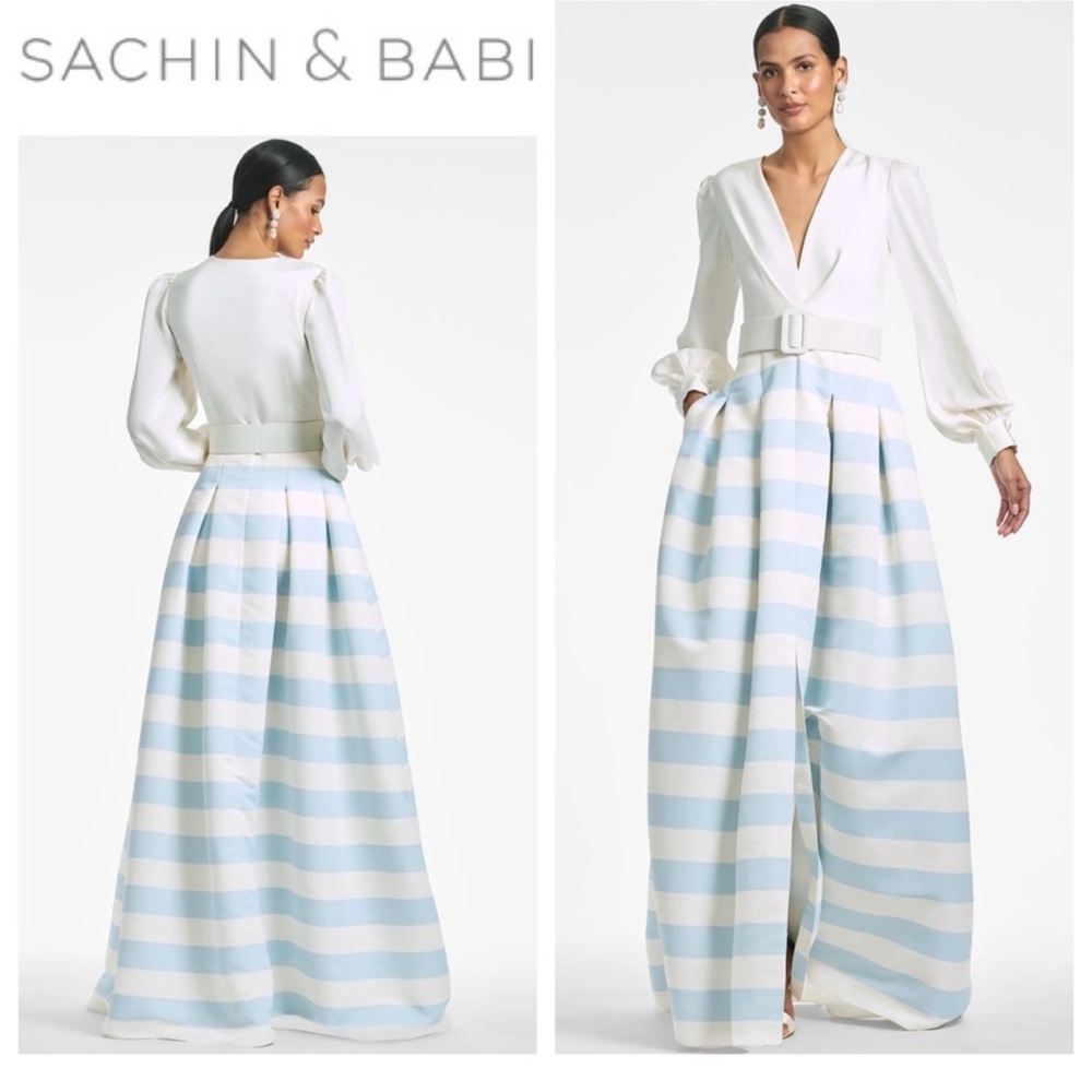 Sachin + Babi Women's ivory and blue sailor striped Zoe Dress, size 18W